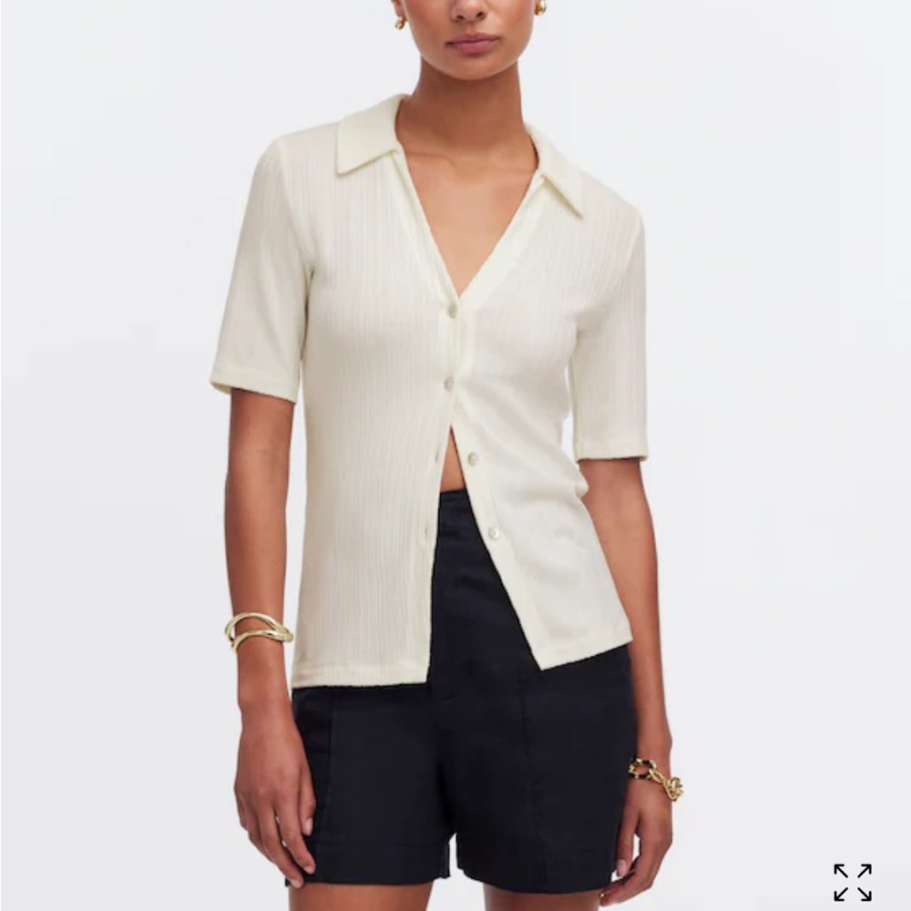 Madewell Cutaway Hem Polo Button Down Dressy Top Classic Neutral Minimalist